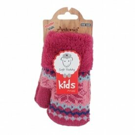 Kinder Fäustlinge » Strickhandschuhe Winter Norweger Stern » Kids Winterhandschuhe mit Soft Teddy » Kinderhandschuhe - Pink