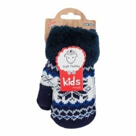 Kinder Fäustlinge » Strickhandschuhe Winter Norweger Stern » Kids Winterhandschuhe mit Soft Teddy » Kinderhandschuhe - Navy