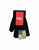 Winter Kinder Handschuhe mit Tier Fingern | Fingerhandschuhe mit bunten Tiergesichtern [Schwarz]