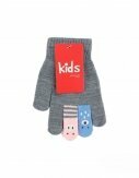 Winter Kinder Handschuhe mit Tier Fingern | Fingerhandschuhe mit bunten Tiergesichtern [Grau]