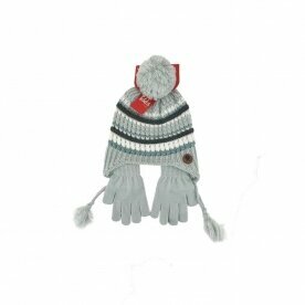 Kinder Winter Mütze mit Handschuhen » Gestreiftes Set » Kindermütze mit Streifen und Fingerhandschuhe - Grün