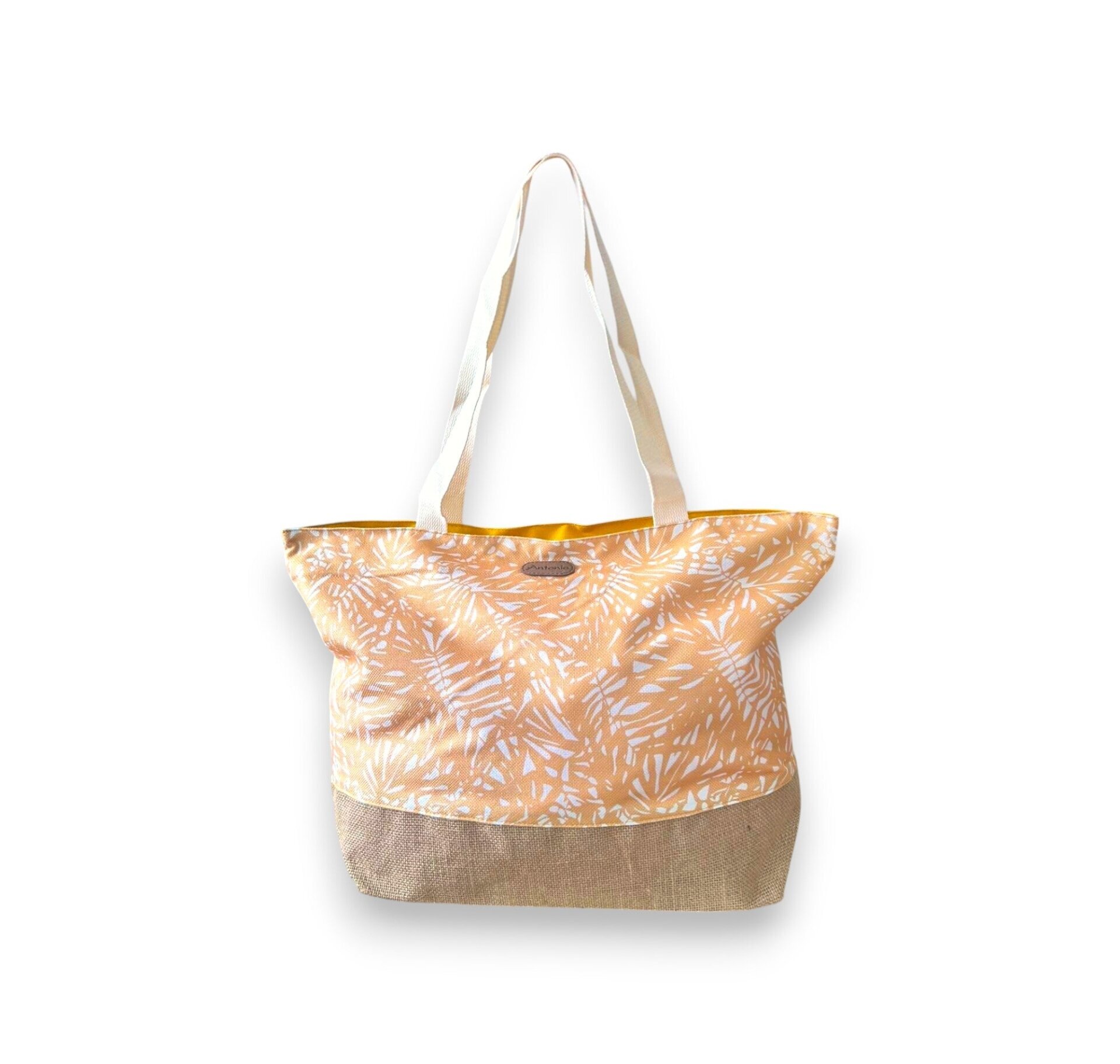 XL Strandtasche » Sommer Tasche Palmenblätter Aruba » große Familien Handtasche ca. 53 x 34 cm » Palmenblatt Optik Tasche » Badetasche mit Reißverschl