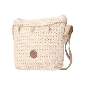 XS Damen Bast Tasche » kleine Umhängetasche ca. 18 x 15 cm » sommerliche Clutch » Handtasche mit kleinen Muscheln